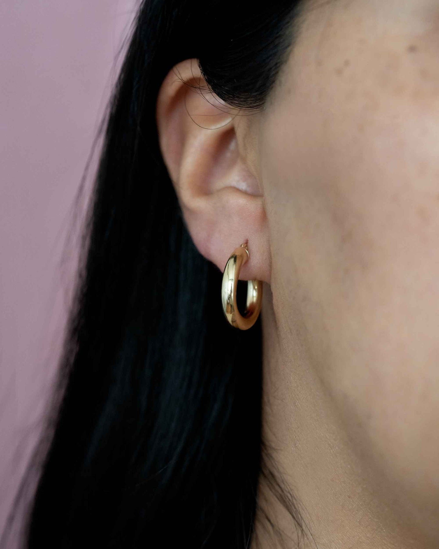 14K Yellow Gold Chunky Hoops | Lightweight Thick Hoops | Arracadas