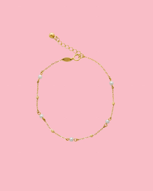 PVLA | 14k Yellow Gold Bracelet with Pearls | Minimal and Dainty Pearl Stackable Bracelet
