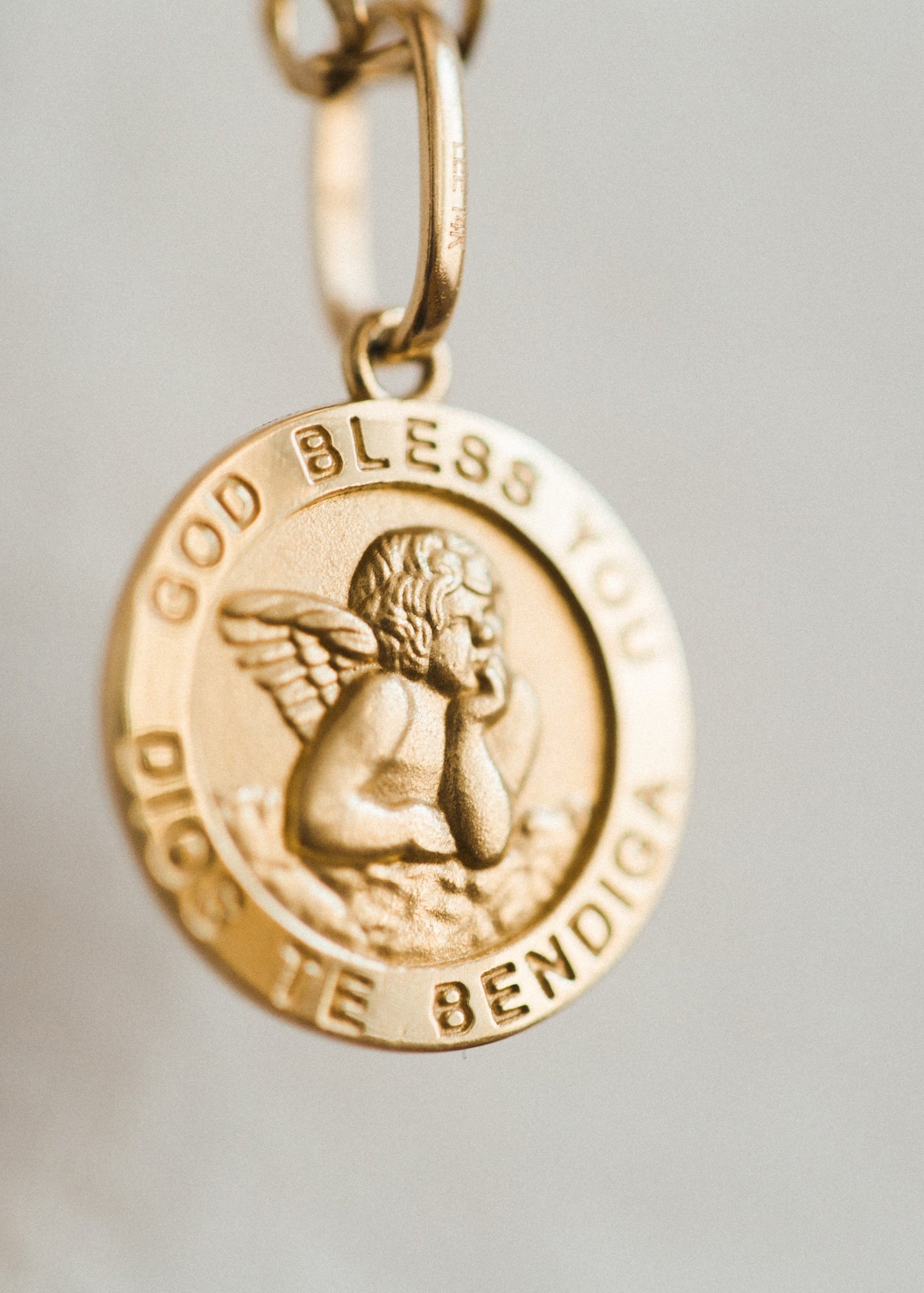 PVLA | 14k Solid Yellow Gold Baby Angel Pendant Charm | Guardian Angel Necklace Set