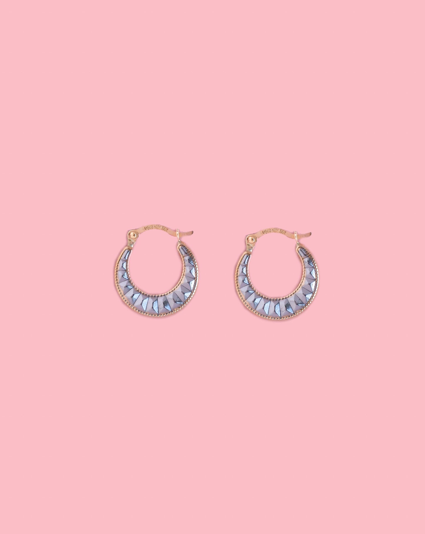 14k Yellow Gold White Gold Diamond Cut Small Huggies Earring | Croissant Hoop Petite Huggie | 2-tone Hoop Earring | Baby Gold Hoop