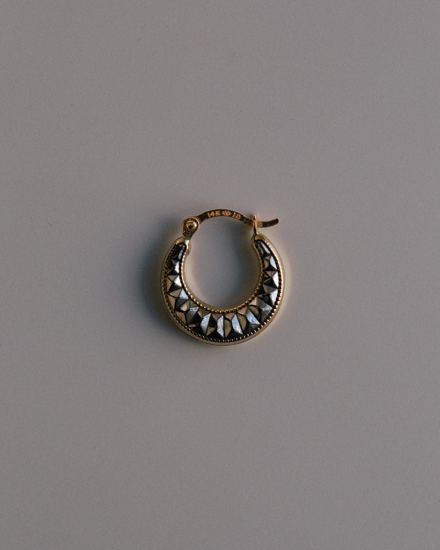 14k Yellow Gold White Gold Diamond Cut Small Huggies Earring | Croissant Hoop Petite Huggie | 2-tone Hoop Earring | Baby Gold Hoop