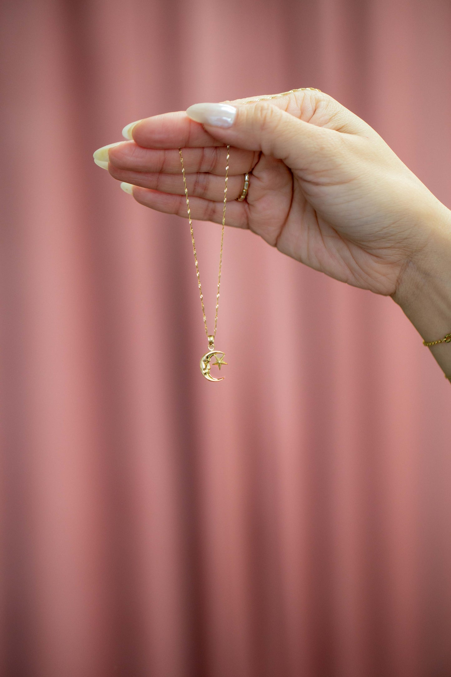 14k Solid Yellow Gold Moon And Star Pendant Charm | Luna Estrella Necklace | Astrology Jewelry Gift