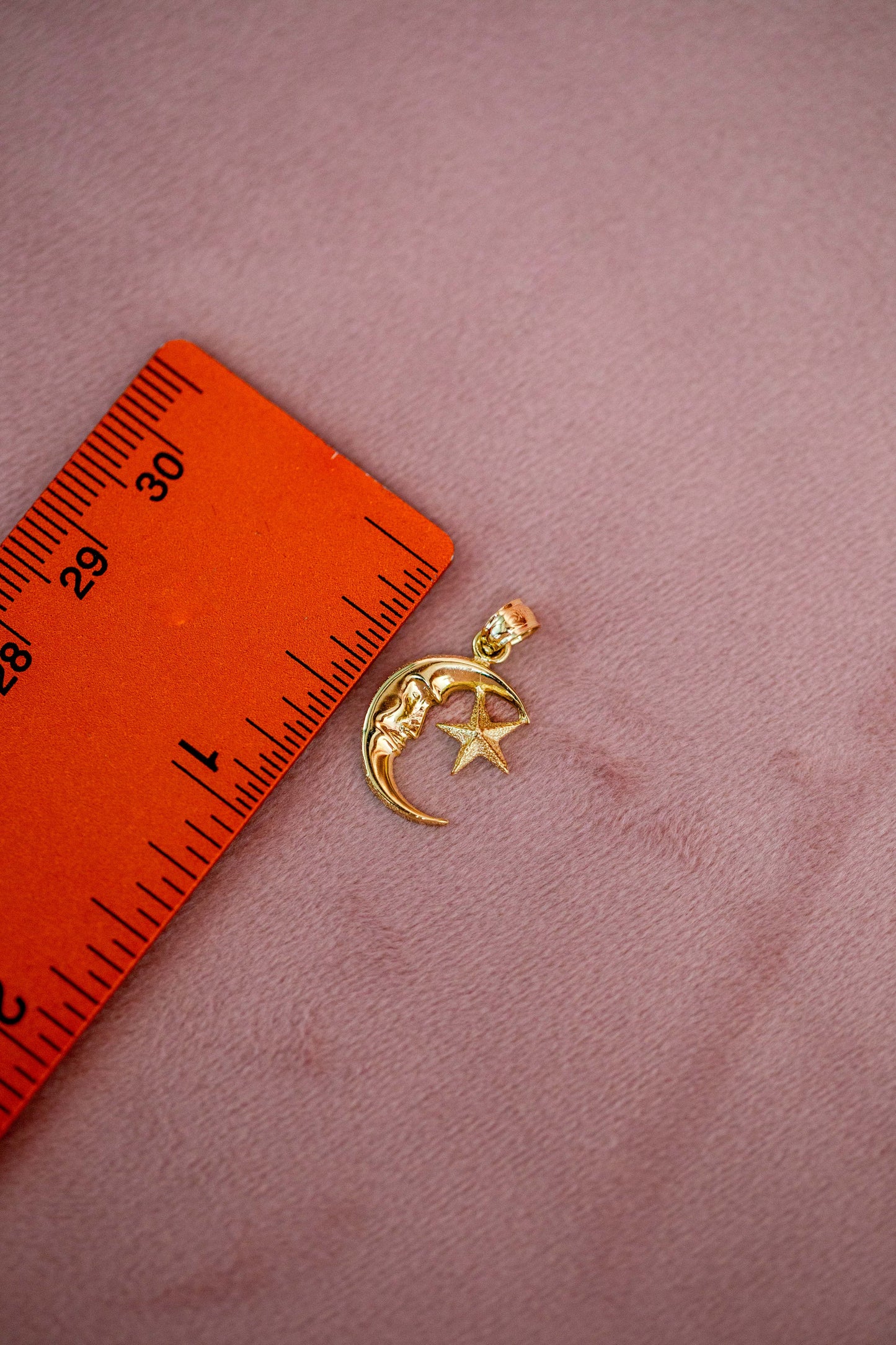 14k Solid Yellow Gold Moon And Star Pendant Charm | Luna Estrella Necklace | Astrology Jewelry Gift