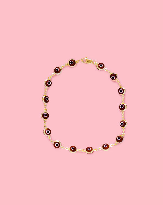 PVLA | 14k Solid Gold Red Evil Eye 7" Bracelet | Mal De Ojo 14k 7"  Pulsera