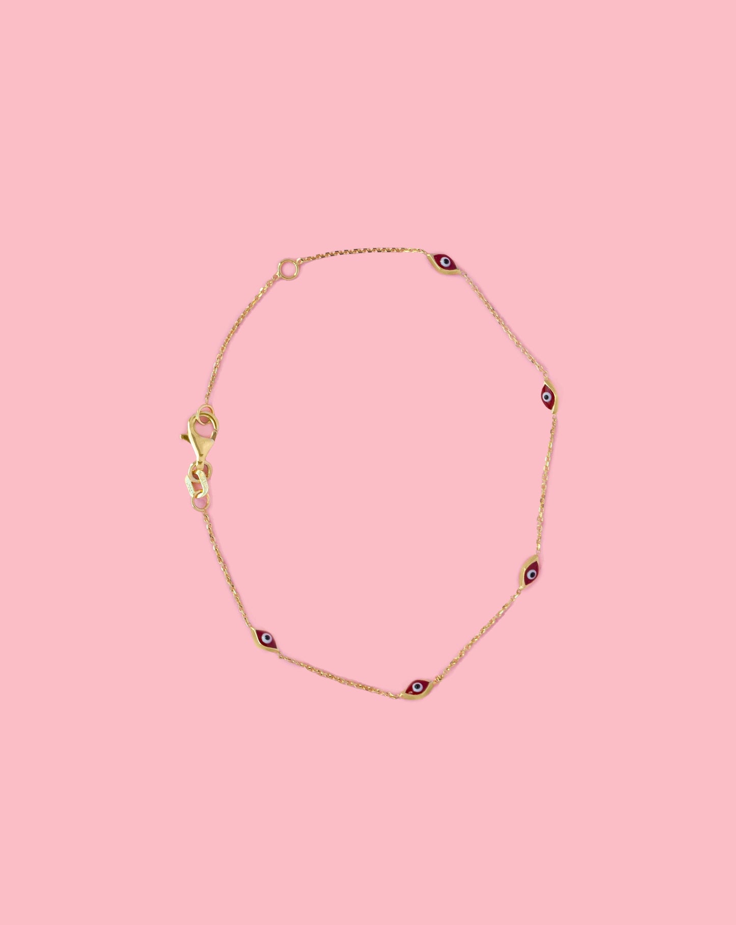 Red Evil Eye 14k Bracelet | 14k Solid Yellow Gold Evil Eye 7" Bracelet | Mal De Ojo Red Bracelet | Red Evil Eye Charm Adjustable 6.5" - 7"