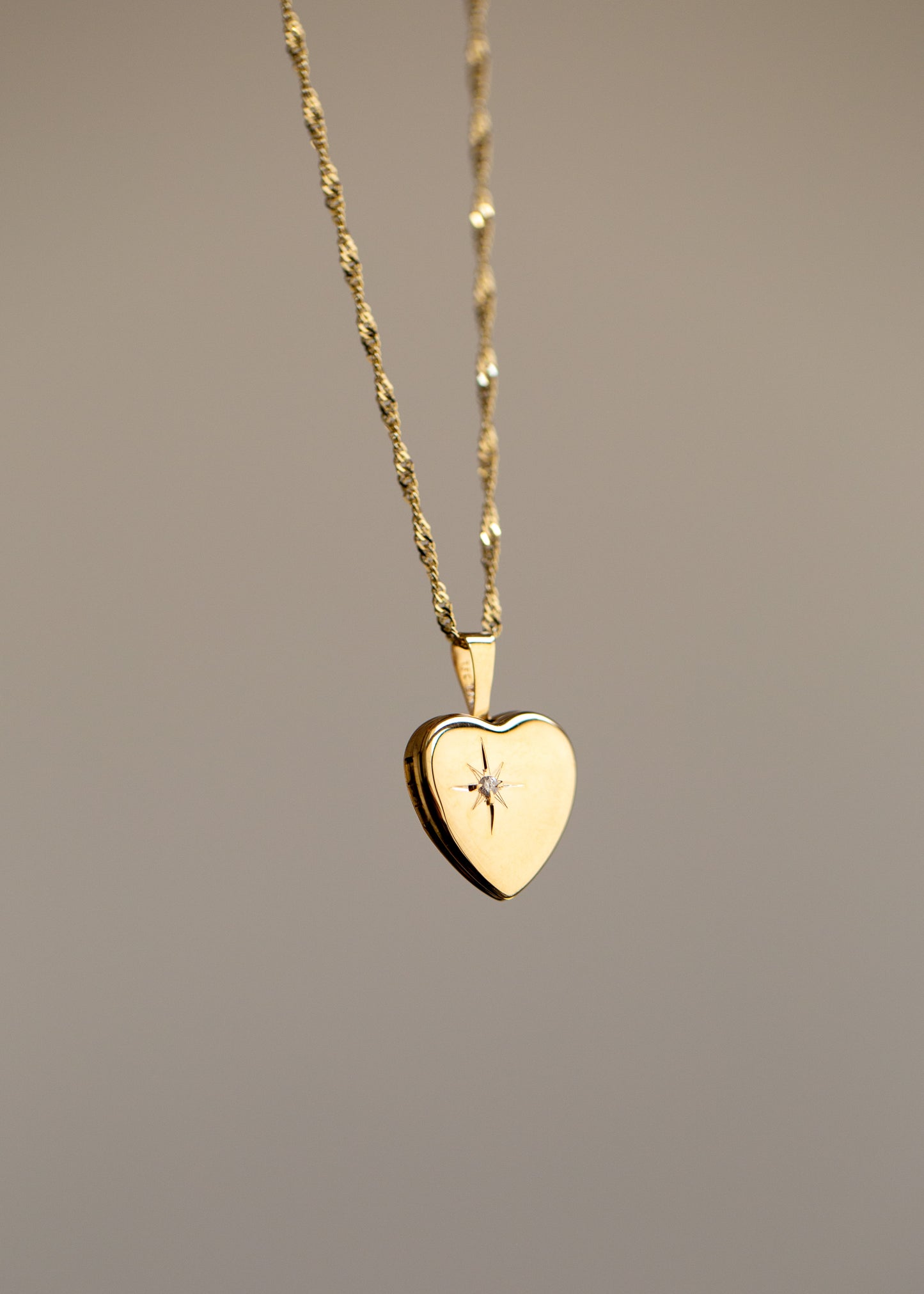 PVLA | 14k Heart Locket Picture Pendant | Star Diamond Heart Locket Necklace