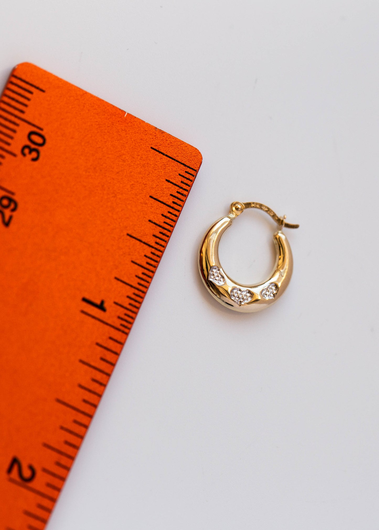 14k Dome Hoop Earring | Diamond Cut Heart White and Yellow Gold Hoop | Baby 14k Gold Jewelry | Heart Design Gold Hoop | Baptism 14k Gold Hoops