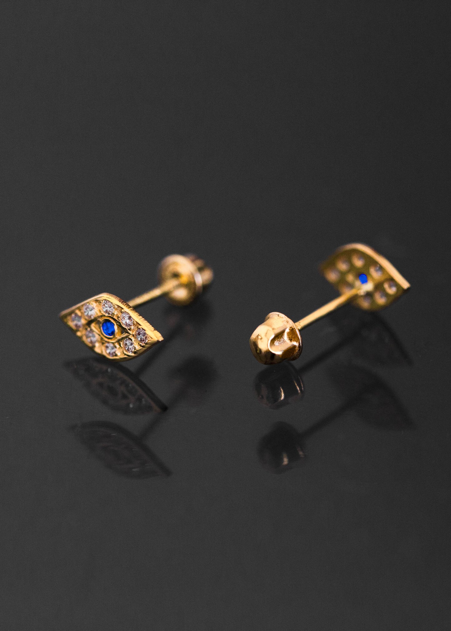 Evil Eye Stud Earrings | 14k Yellow Gold Evil Eye CZ Earrings | Blue Evil Eye Helix Earring Stud | Eye Earrings | Baby Evil Eye Jewelry