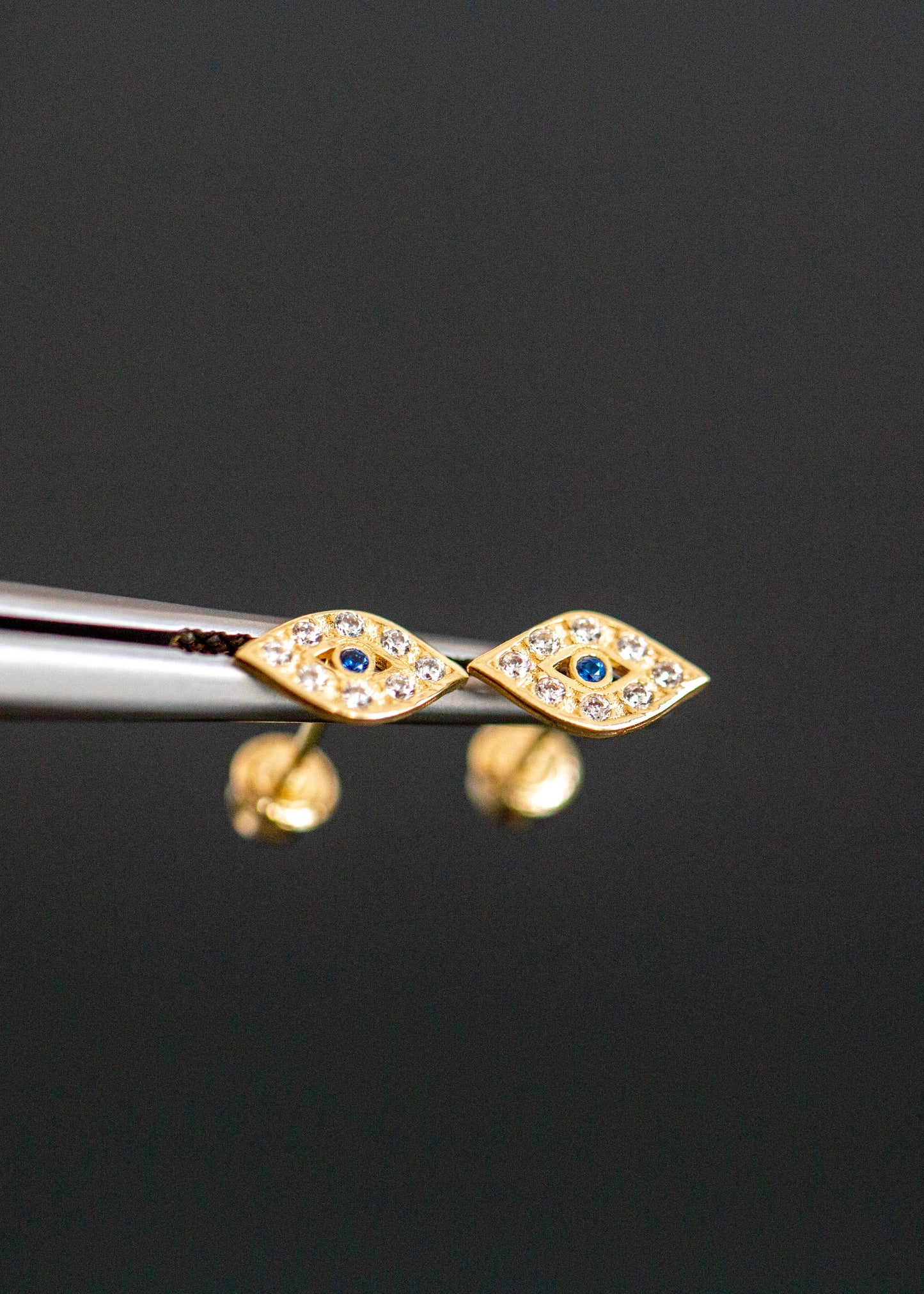 Evil Eye Stud Earrings | 14k Yellow Gold Evil Eye CZ Earrings | Blue Evil Eye Helix Earring Stud | Eye Earrings | Baby Evil Eye Jewelry