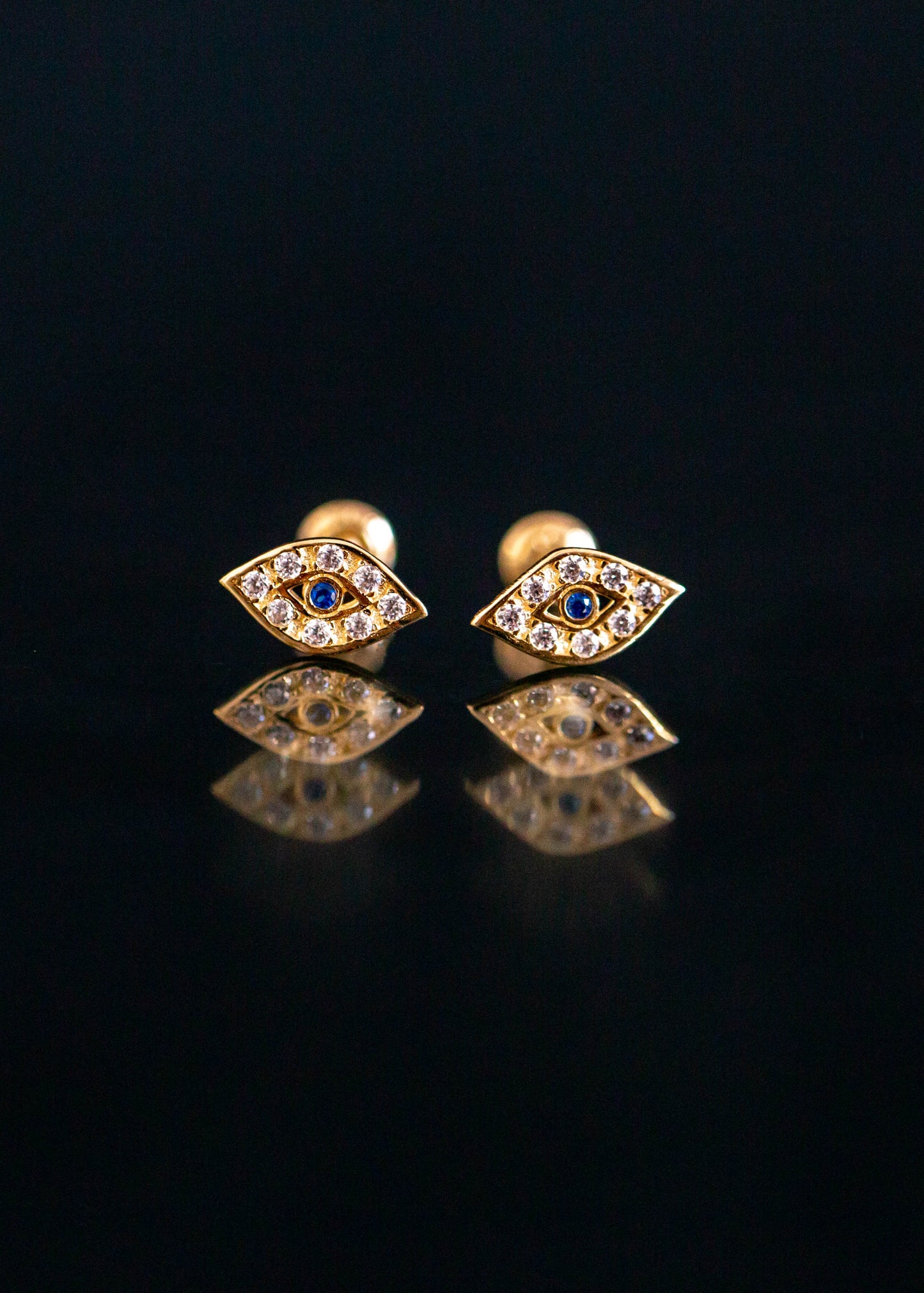 Evil Eye Stud Earrings | 14k Yellow Gold Evil Eye CZ Earrings | Blue Evil Eye Helix Earring Stud | Eye Earrings | Baby Evil Eye Jewelry