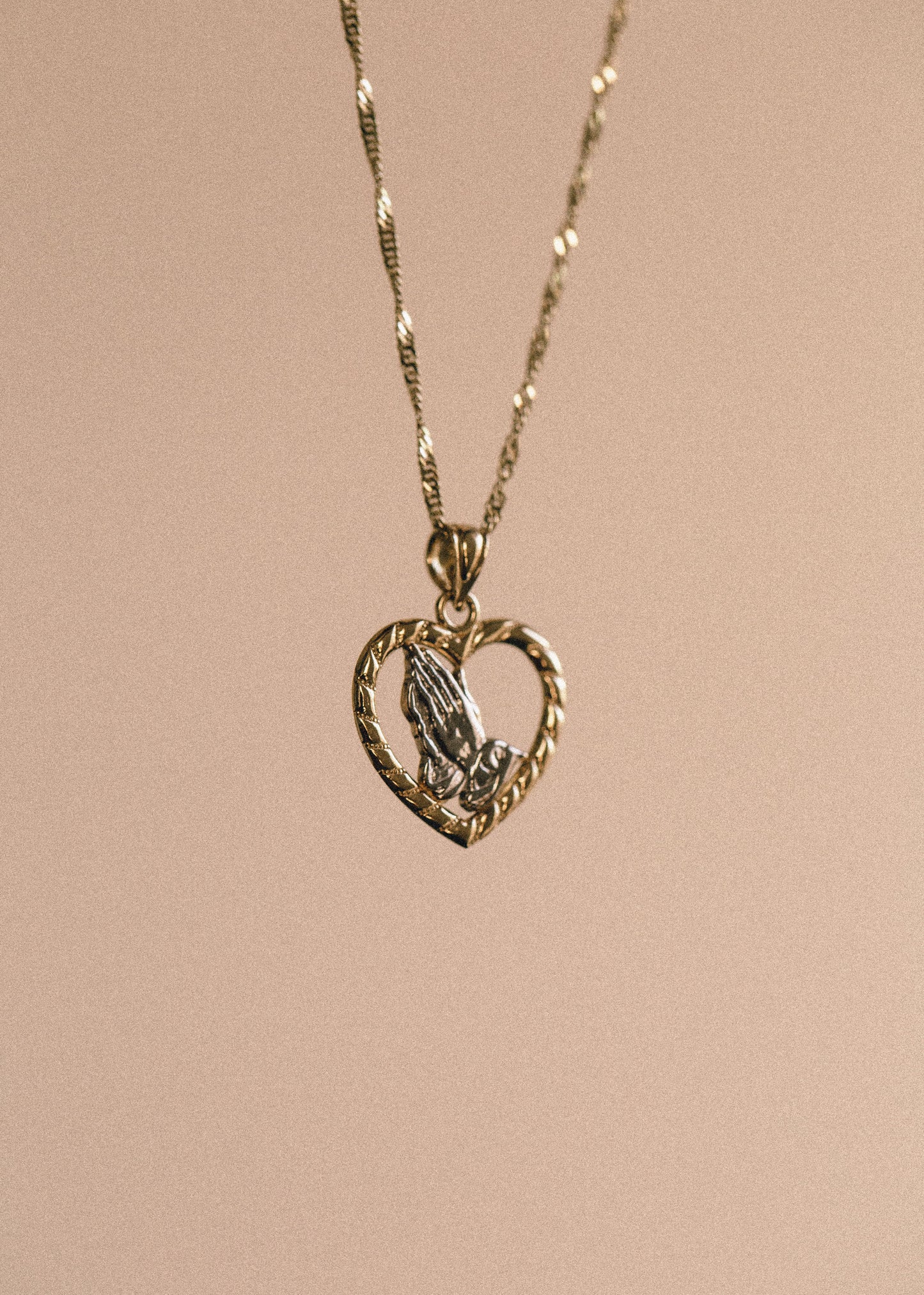 PVLA | 14k Gold 2-Tone Praying Hands Heart Pendant | White Gold Yellow Blessing Hands Charm Necklace