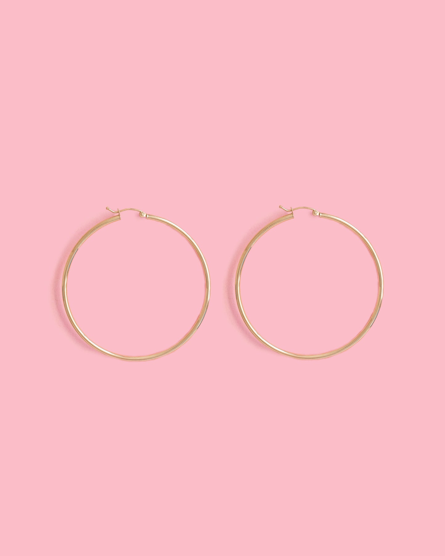 PVLA | 14k Yellow Gold Round Hoop Earrings 2.0mm 55mm - 2.2" Classic Polished Plain Tube Traditional Hoop |