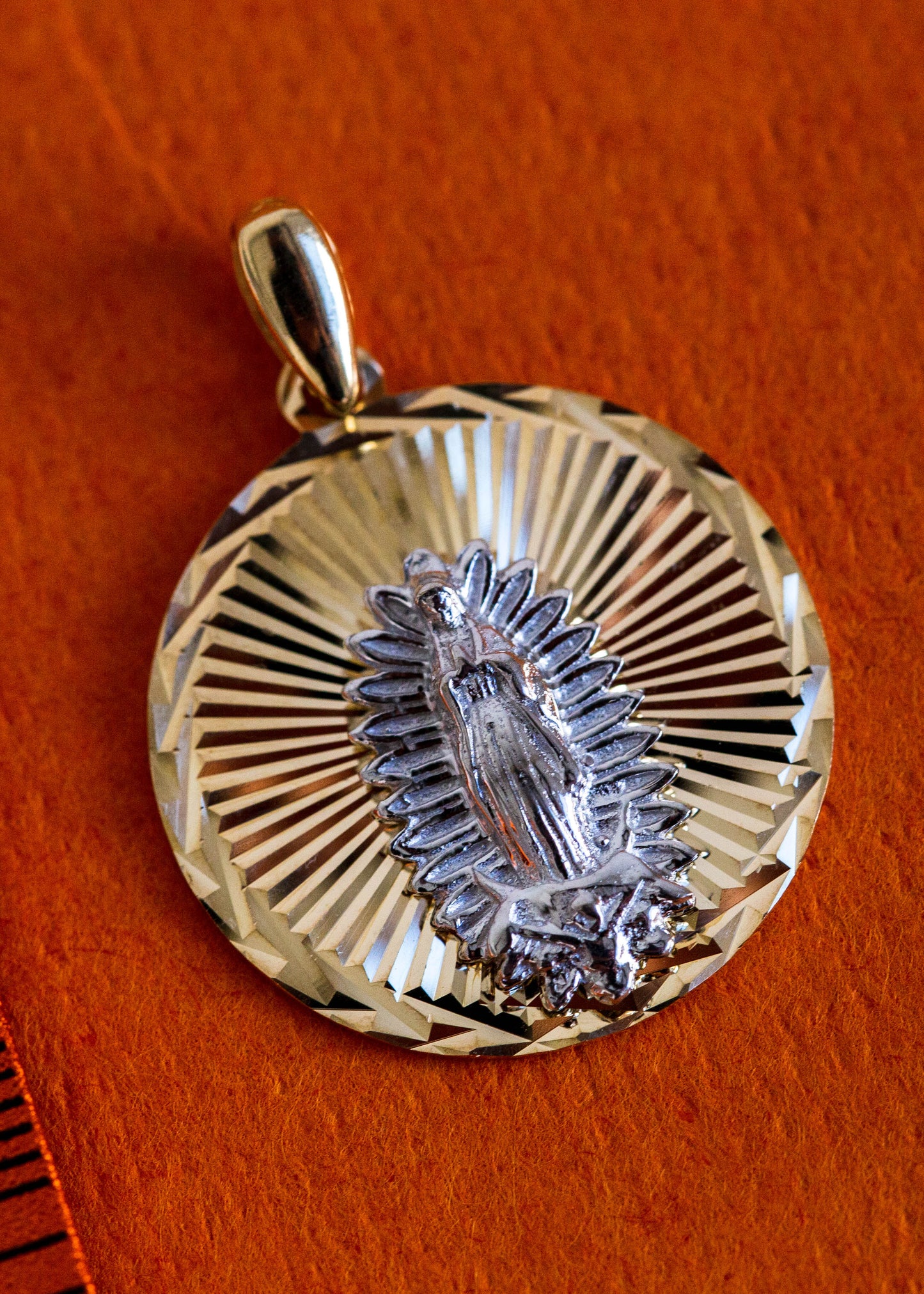 PVLA | 14k Solid Gold Virgin De Guadalupe 2-tone Round Pendant Charm | Virgencita Necklace Set