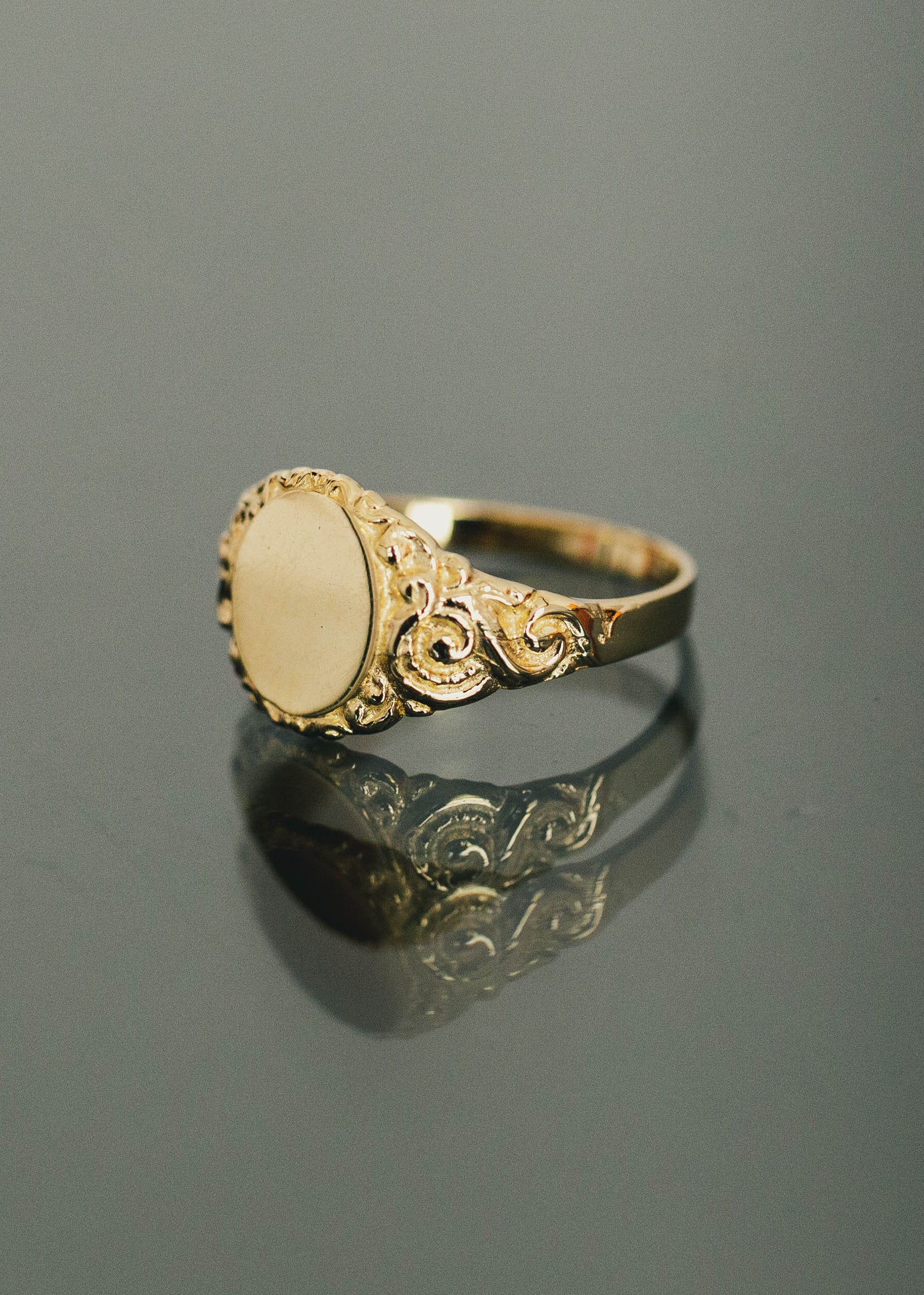 PVLA | 14k Solid Yellow Gold Filigree Signet Personalized Ring | Dainty Stackable Gold Custom Letter Ring |
