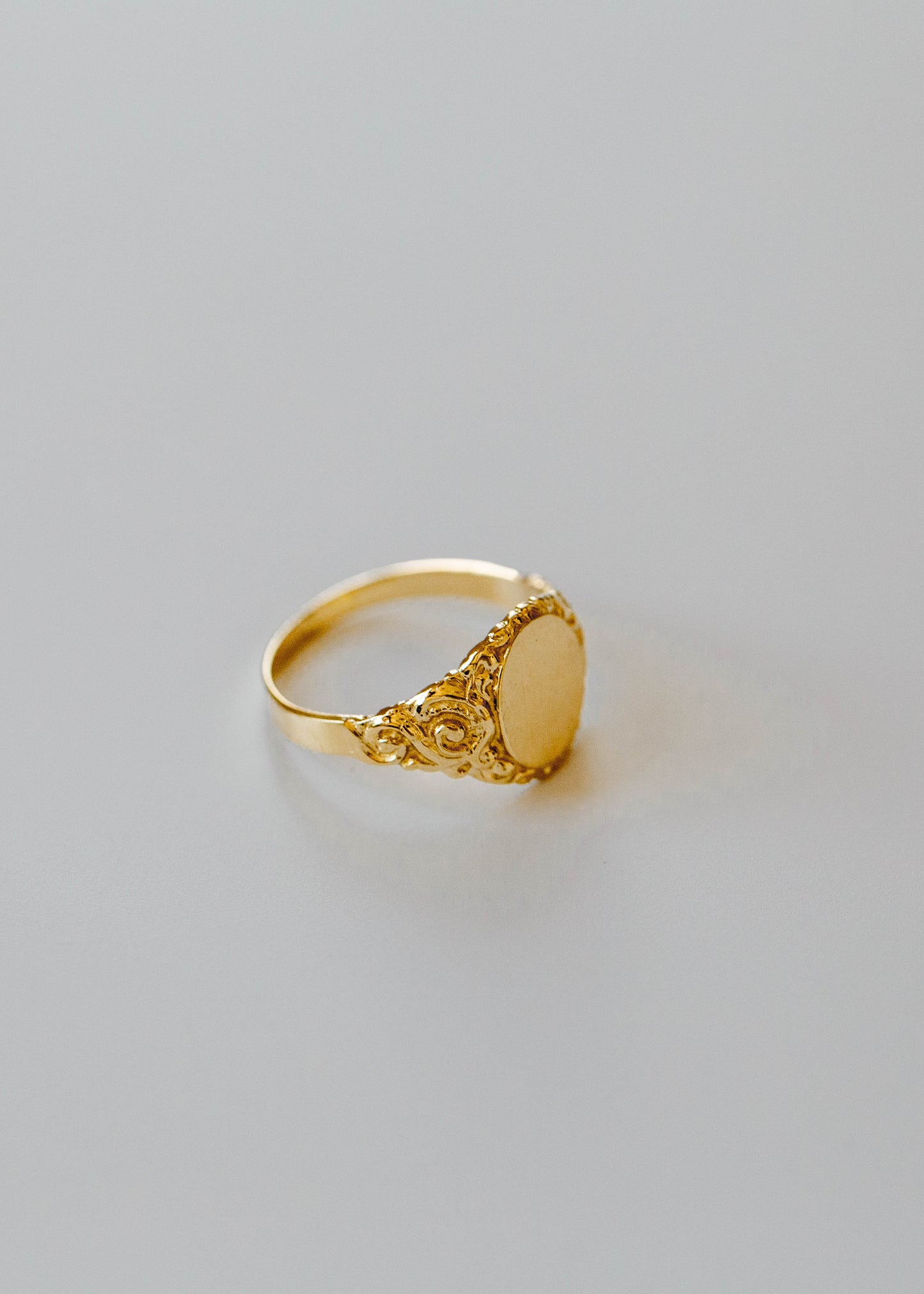 PVLA | 14k Solid Yellow Gold Filigree Signet Personalized Ring | Dainty Stackable Gold Custom Letter Ring |