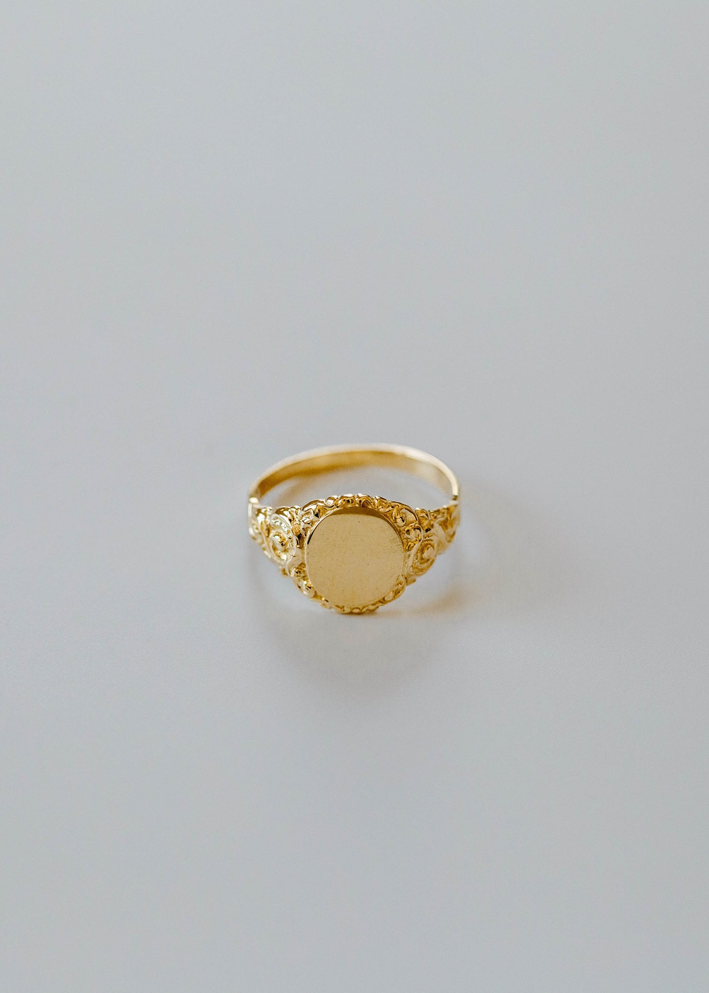 PVLA | 14k Solid Yellow Gold Filigree Signet Personalized Ring | Dainty Stackable Gold Custom Letter Ring |