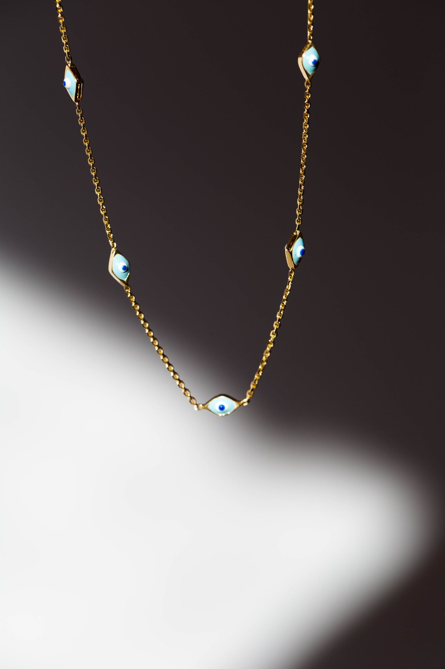 PVLA | 14k Solid Yellow Gold Evil Eye Adjustable Necklace | Dainty Mal De Ojo Adjustable Chain
