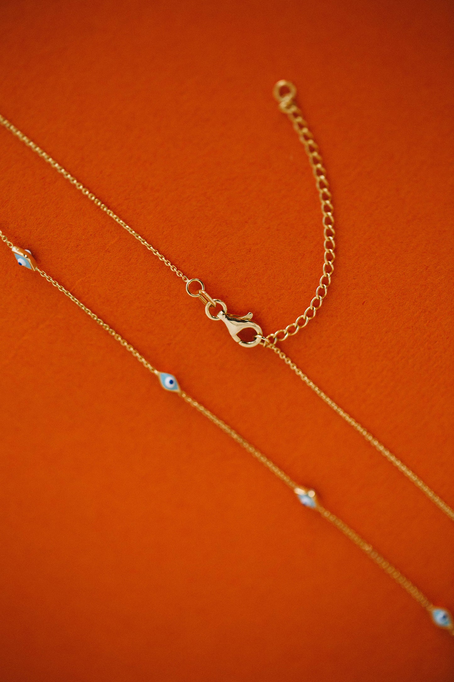 PVLA | 14k Solid Yellow Gold Evil Eye Adjustable Necklace | Dainty Mal De Ojo Adjustable Chain