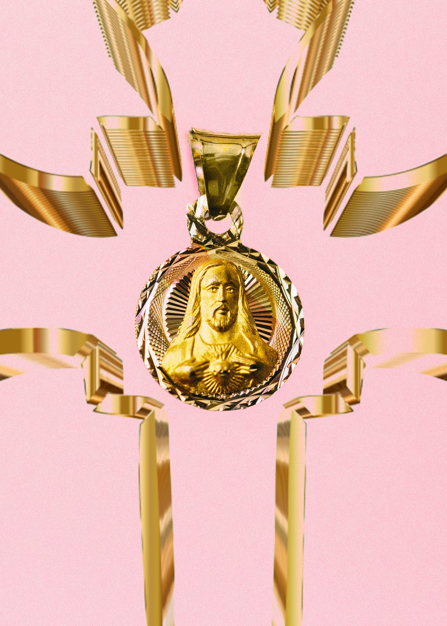 PVLA | 14k Solid Gold Jesus Sacred Heart Pendant Charm | Tri-Color Sacred Heart Christ