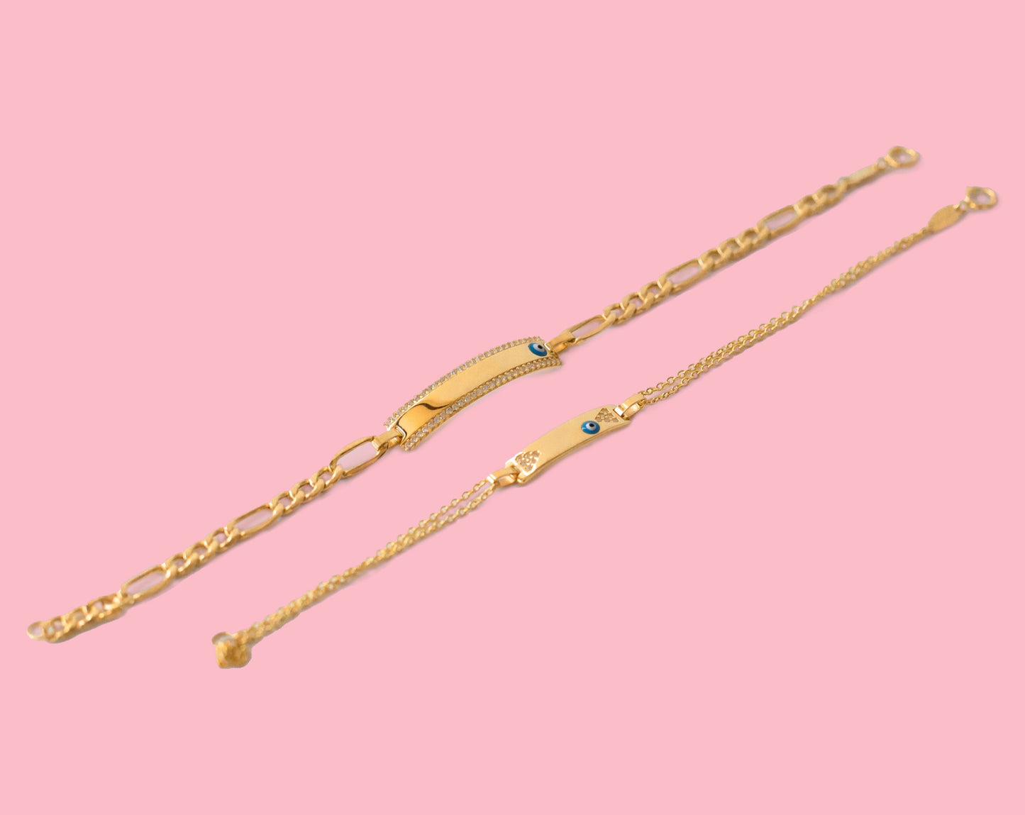 PVLA | 14K Yellow Gold Personalized CZ Evil Eye ID Bracelet " - Custom Engraving Baby Kids Bracelet