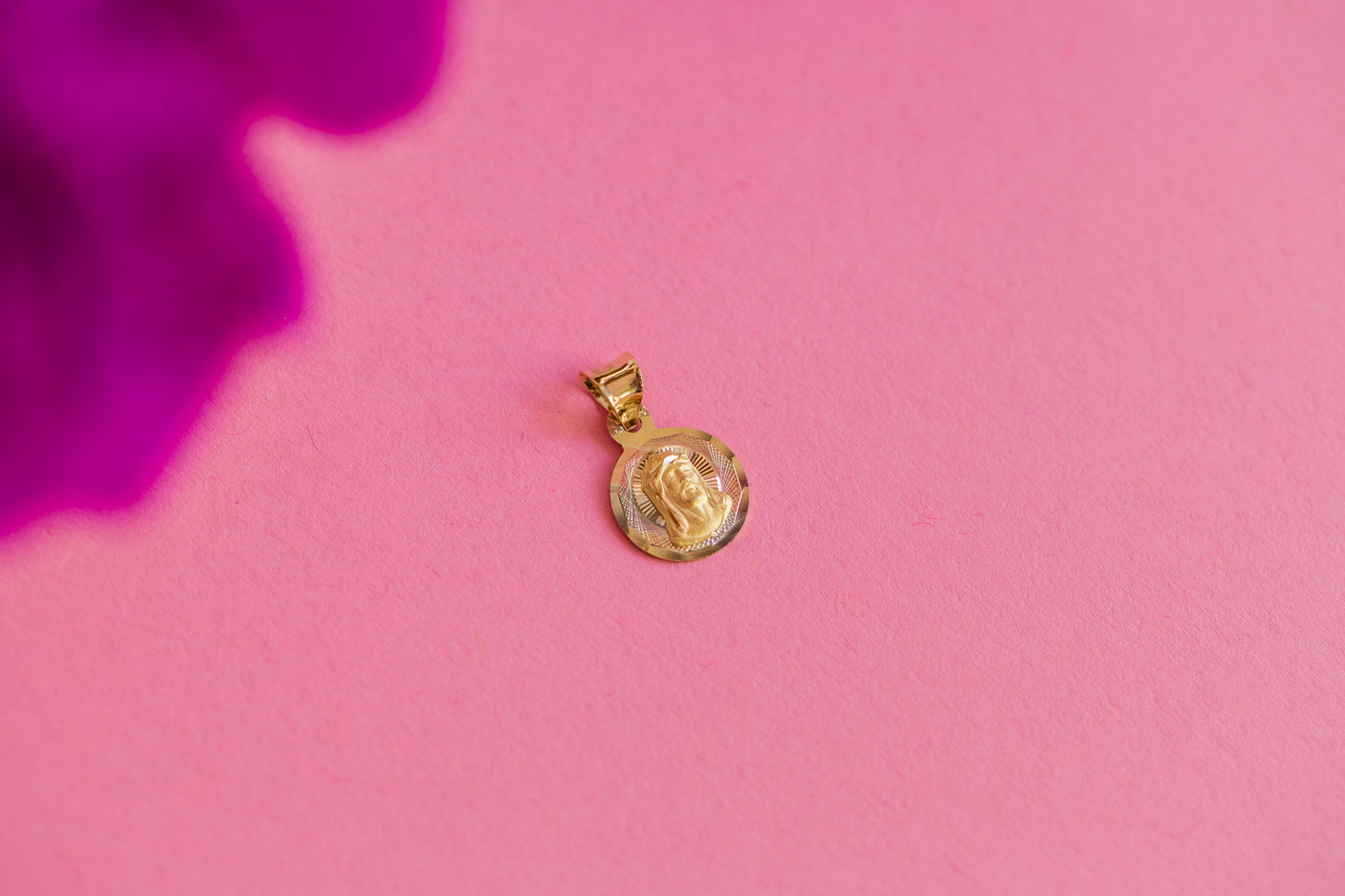 PVLA | 14k Solid Yellow Gold Jesus Bust Pendant Charm | Tri-color Jesus Piece Round Minimal Necklace Set
