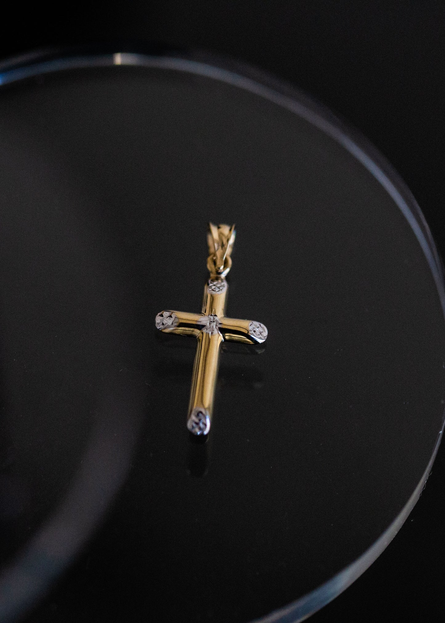 PVLA | 14k 2-tone Gold Diamond Cut Cross Pendant | Dainty Tubular Cross Pendant Charm