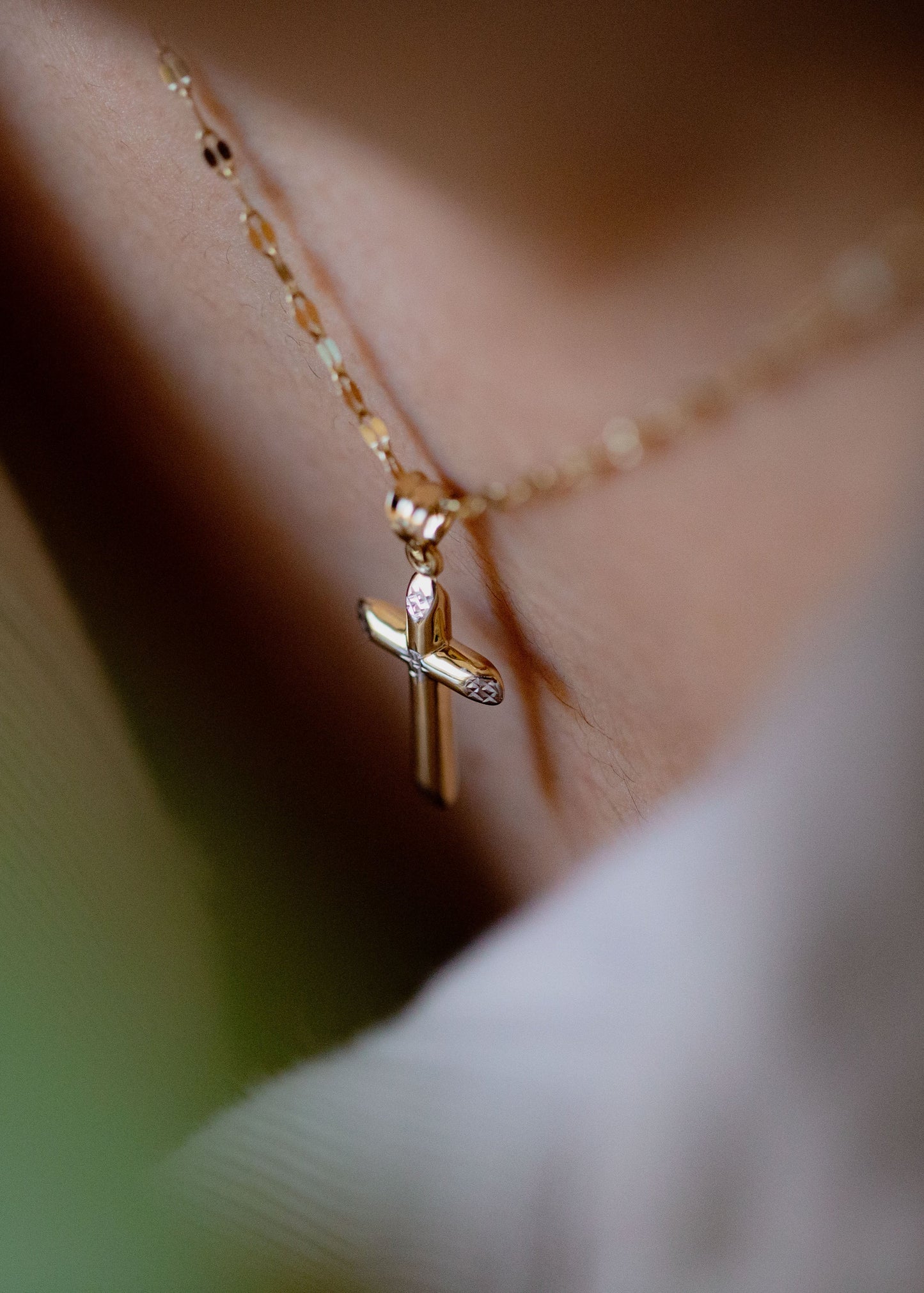PVLA | 14k 2-tone Gold Diamond Cut Cross Pendant | Dainty Tubular Cross Pendant Charm