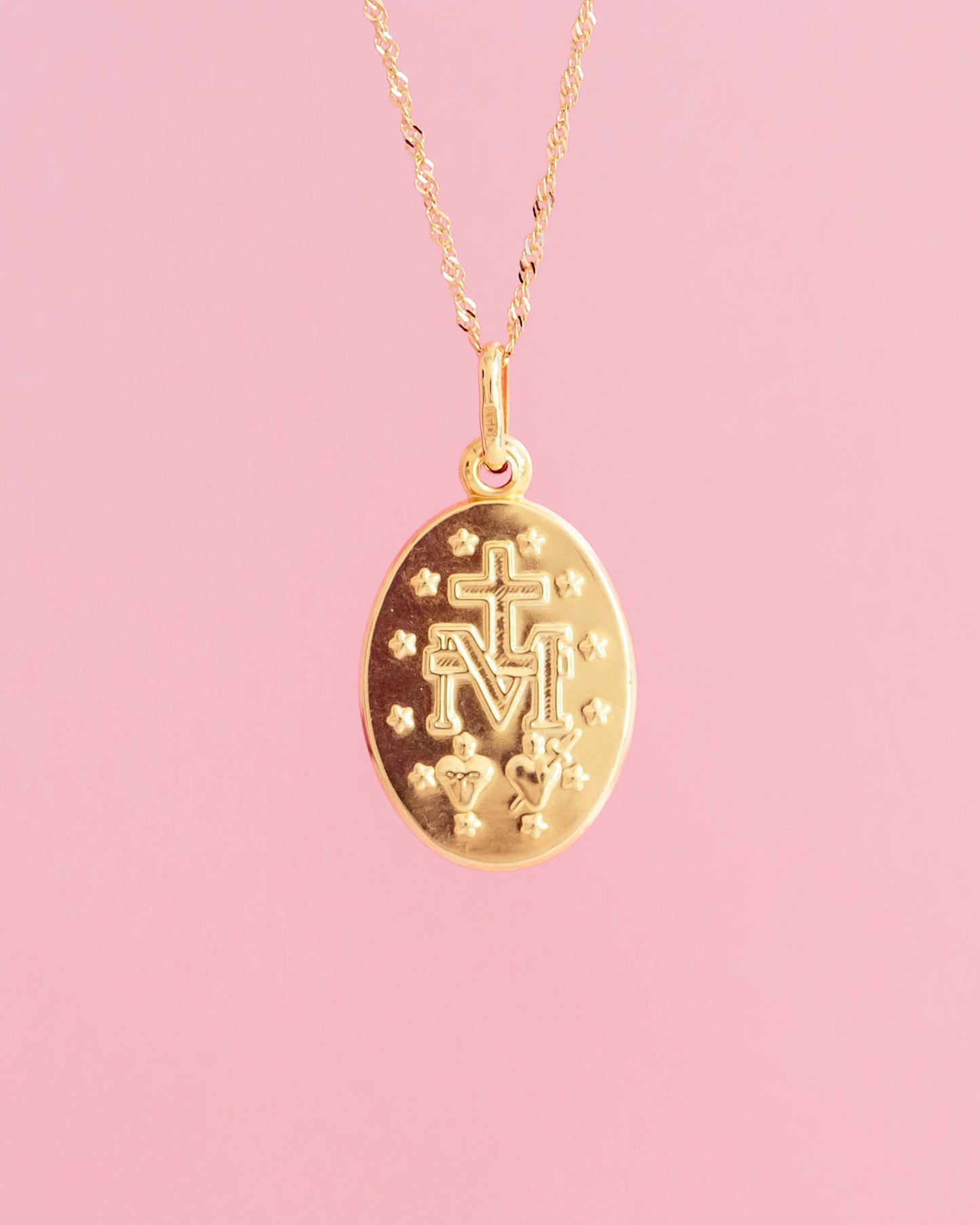 PVLA | 14k Gold Miraculous Mary Medal Pendant Charm Necklace | Guardian Gold Medallion
