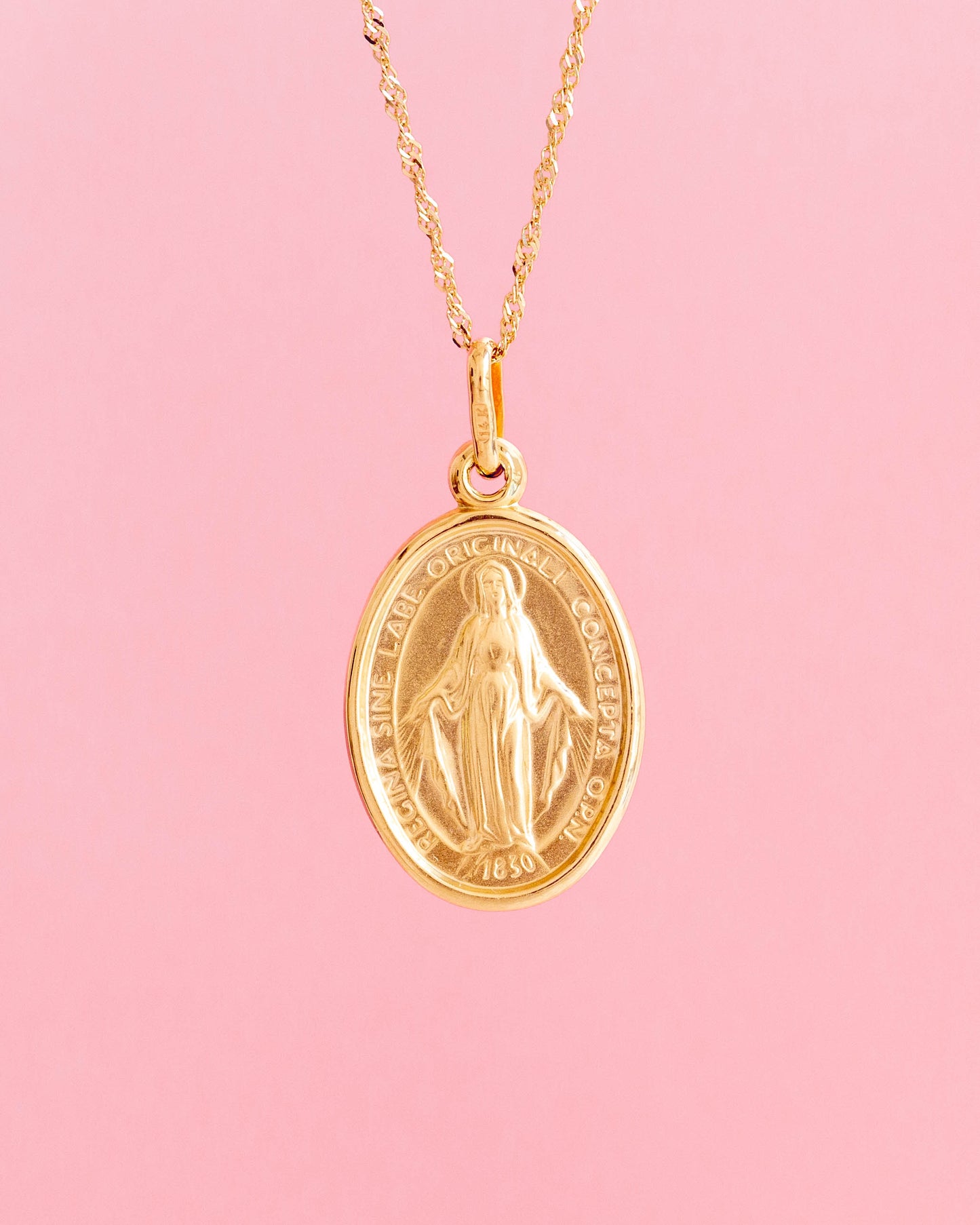 PVLA | 14k Gold Miraculous Mary Medal Pendant Charm Necklace | Guardian Gold Medallion
