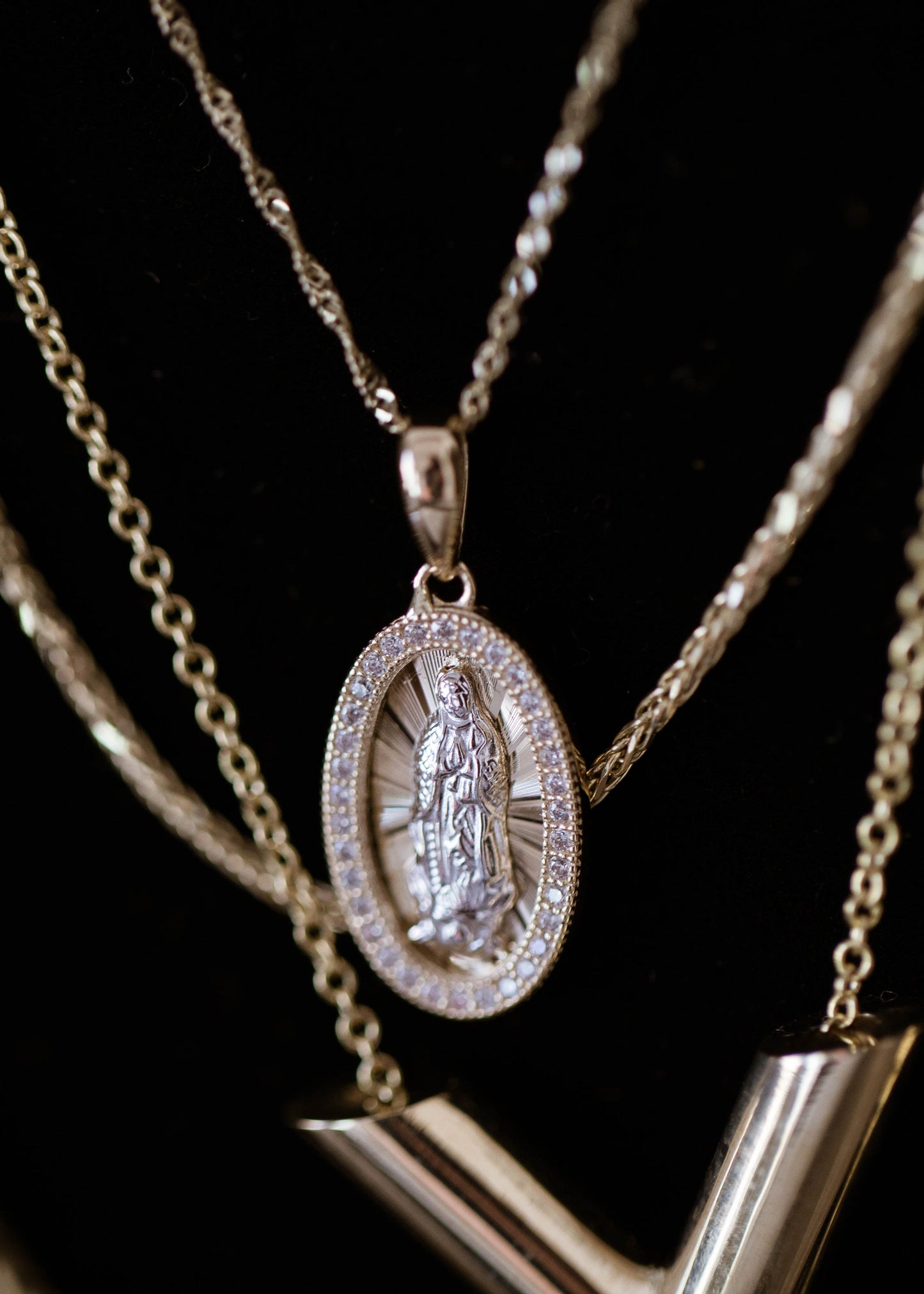 PVLA | 14k Solid 2-tone Gold Virgin Mary Oval Pendant | Cubic Zirconia Halo Virgencita Medal