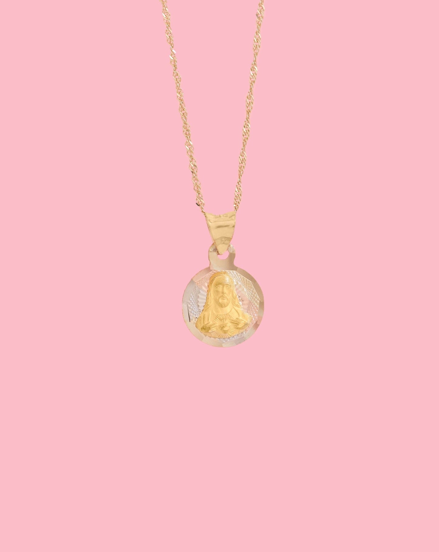 PVLA | 14k Solid Gold Jesus Sacred Heart Pendant Charm | Tri-Color Sacred Heart Christ