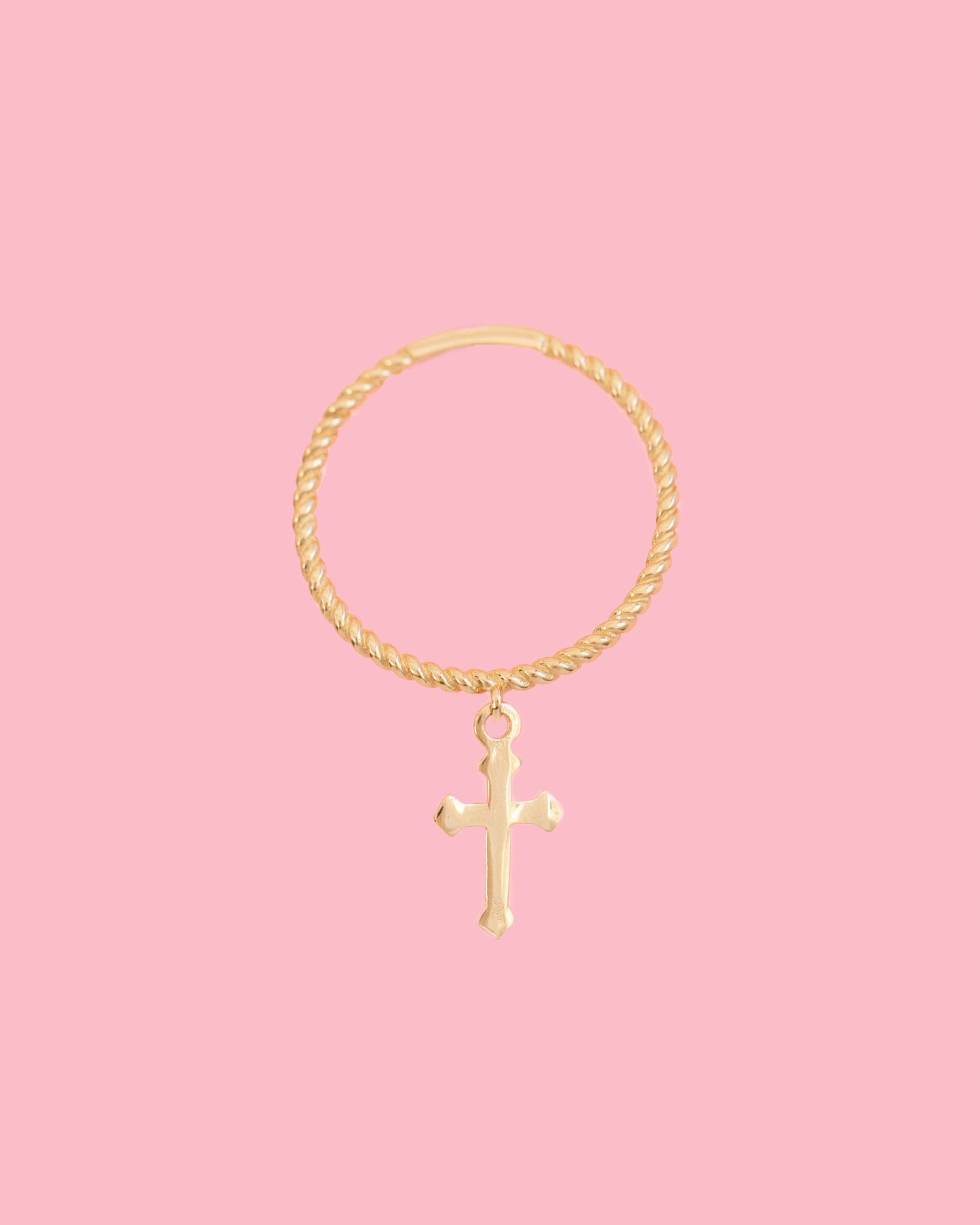 PVLA | 14k Solid Yellow Gold Dangling Cross Ring | Religious Stackable Ring | Swinging Cross Ring