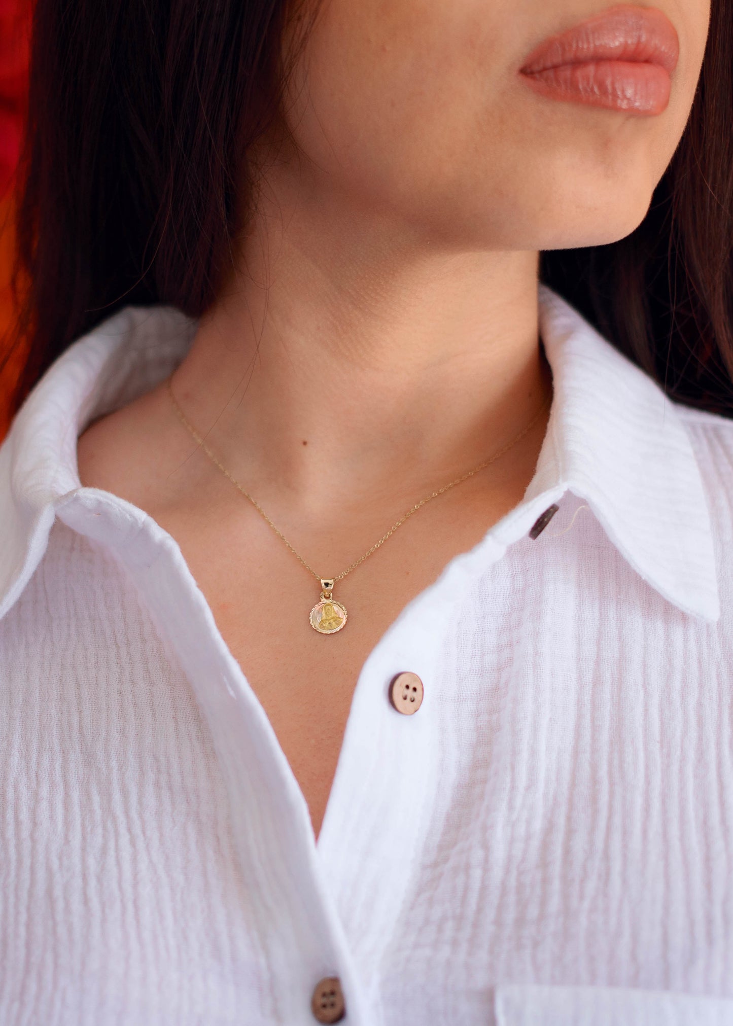 PVLA | 14k Solid Gold Jesus Sacred Heart Pendant Charm | Tri-Color Sacred Heart Christ
