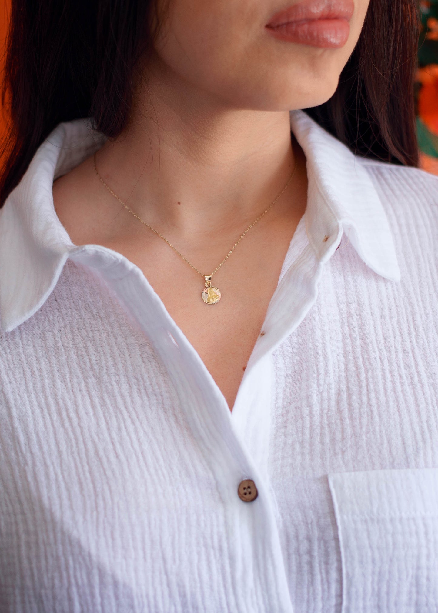 PVLA | 14k Solid Gold Jesus Sacred Heart Pendant Charm | Tri-Color Sacred Heart Christ