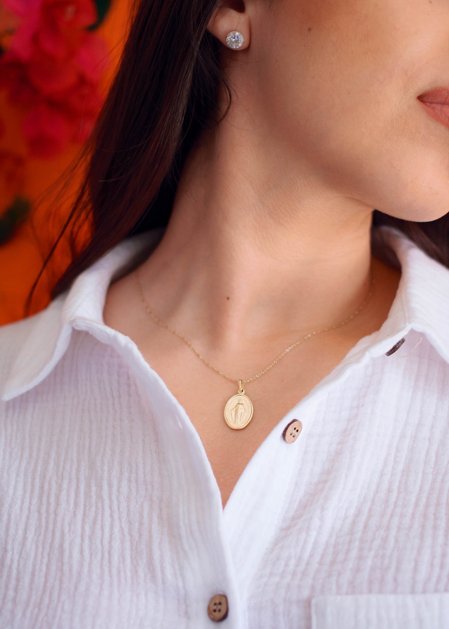 PVLA | 14k Gold Miraculous Mary Medal Pendant Charm Necklace | Guardian Gold Medallion
