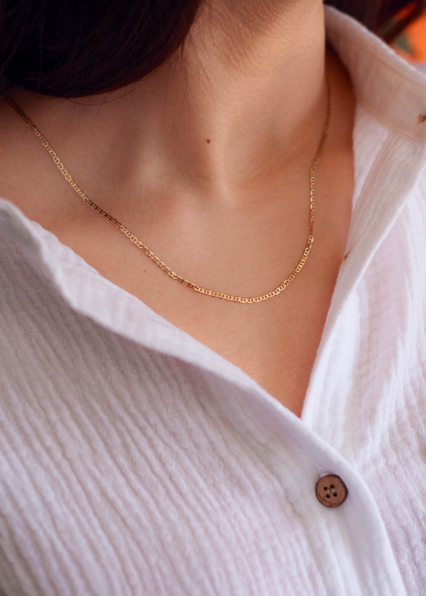 PVLA | 14k Solid Yellow Gold Flat Mariner Chain Link Necklace | 2mm