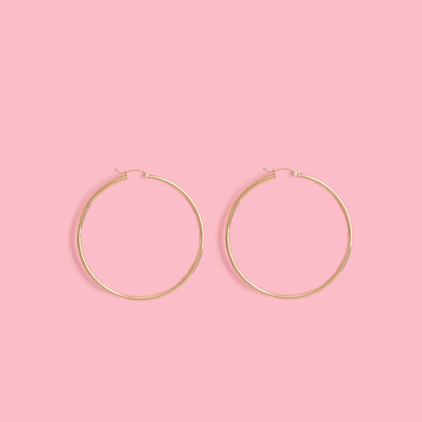 PVLA | 14k Yellow Gold Round Hoop Earrings 2.0mm 55mm - 2.2" Classic Polished Plain Tube Traditional Hoop |