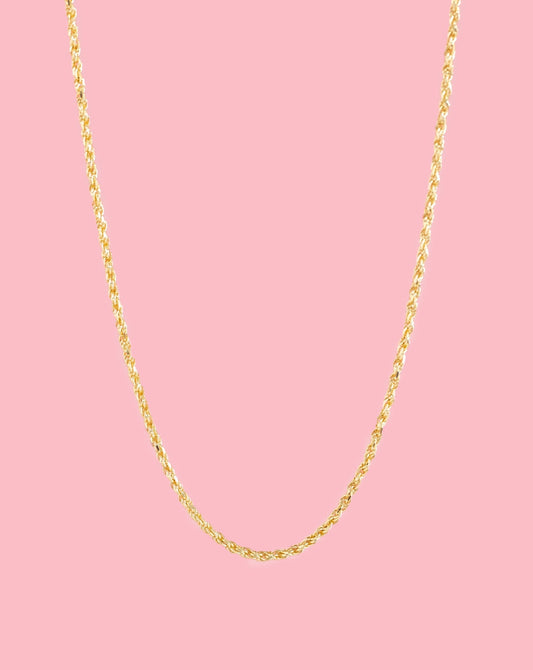 14k Solid Yellow Diamond Cut Rope Chain Necklace 1.2mm 16" - 24"| Stackable Daily Gold Rope Link Necklace