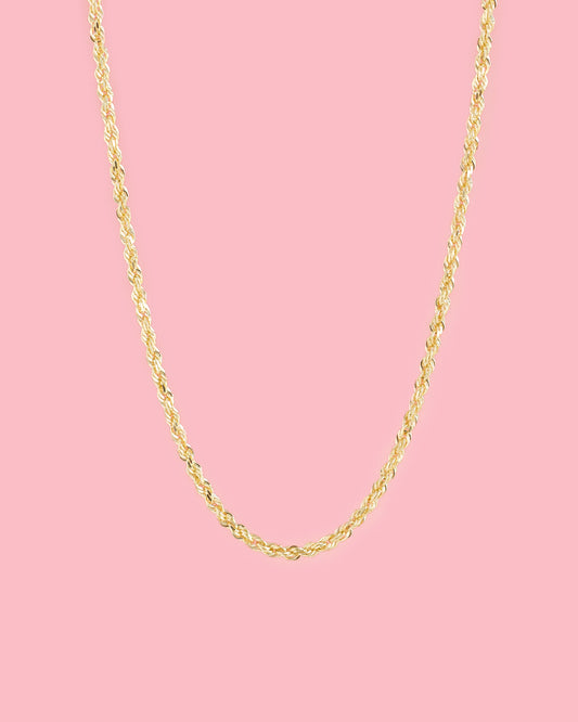 PVLA | 14k Solid Yellow Diamond Cut Rope Chain Necklace 1.5mm 16" - 24"