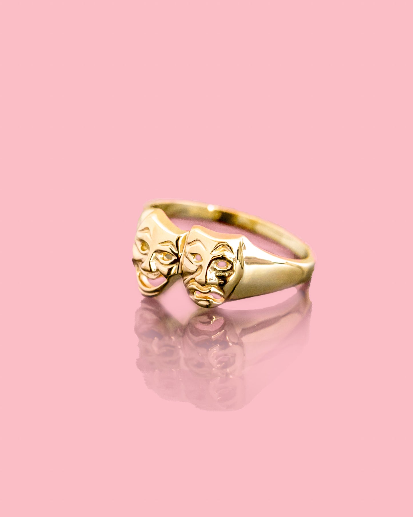 PVLA | 14k Solid Yellow Gold Smile Now Cry Later Ring | Theater Mask Tragedy Mask Ring | Chicano Style