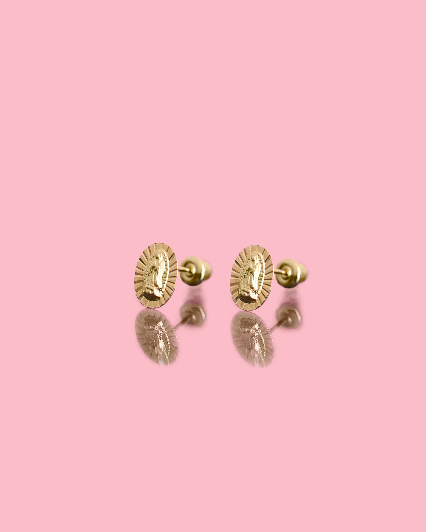 PVLA | 14k Solid Yellow And Rose Gold Virgen De Guadalupe Stud Earrings | Virgencita Gold Small Earrings | Perfect Virgen De Guadalupe Gift