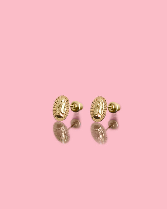 PVLA | 14k Solid Yellow And Rose Gold Virgen De Guadalupe Stud Earrings | Virgencita Gold Small Earrings | Perfect Virgen De Guadalupe Gift