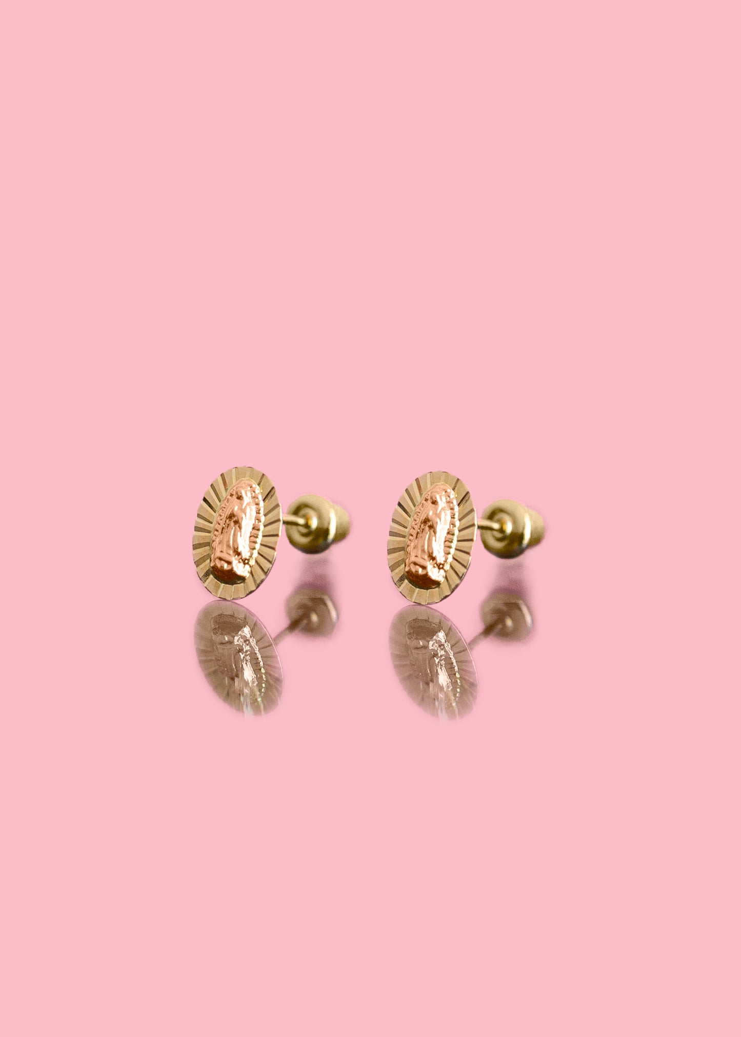 PVLA | 14k Solid Yellow And Rose Gold Virgen De Guadalupe Stud Earrings | Virgencita Gold Small Earrings | Perfect Virgen De Guadalupe Gift