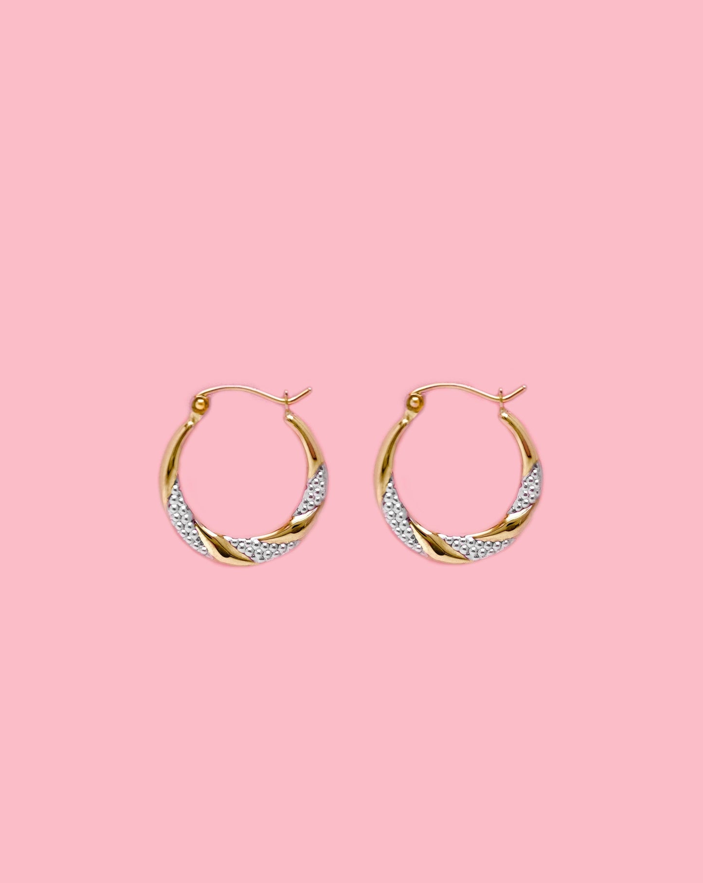 14k Yellow and White Gold DC Hoop | Twist Gold Hoop Earring | Two-Tone Hoop Earring | Twist Style Hoop Earring