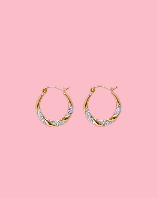 14k Yellow and White Gold DC Hoop | Twist Gold Hoop Earring | Two-Tone Hoop Earring | Twist Style Hoop Earring