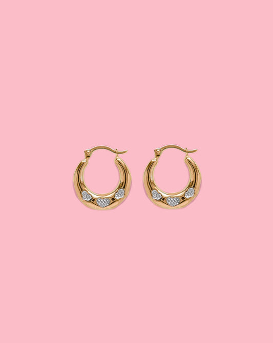 14k Dome Hoop Earring | Diamond Cut Heart White and Yellow Gold Hoop | Baby 14k Gold Jewelry | Heart Design Gold Hoop | Baptism 14k Gold Hoops