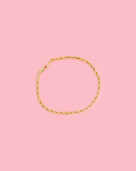 14K Yellow Gold Solid Diamond Cut 3mm Rope Bracelet 7.5"