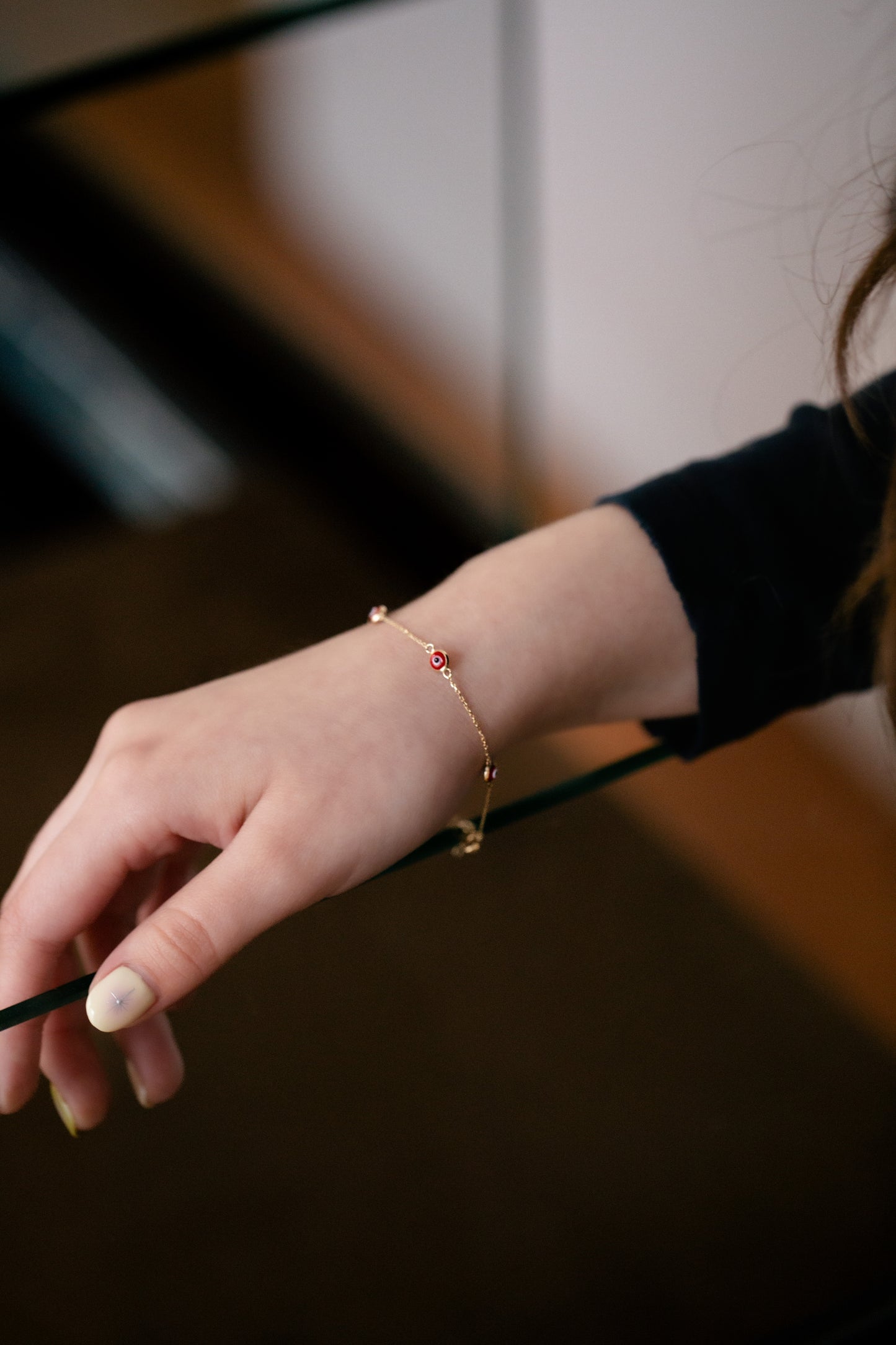 PVLA | 14k Gold Red Evil Eye Dainty Adjustable Bracelet 7"+1" Cable Link Chain | Mal de Ojo Bracelet