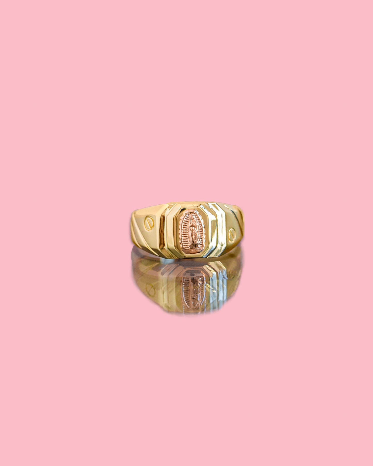 PVLA | 14k Solid 2-Tone Yellow And Rose Gold Virgin Mary Ring | Virgin de Guadalupe Statement Ring