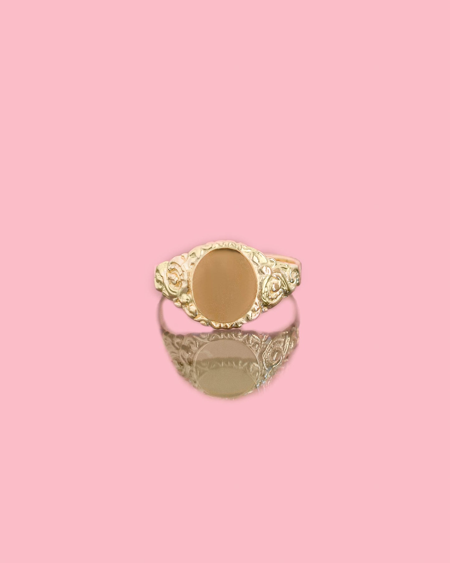 PVLA | 14k Solid Yellow Gold Filigree Signet Personalized Ring | Dainty Stackable Gold Custom Letter Ring |